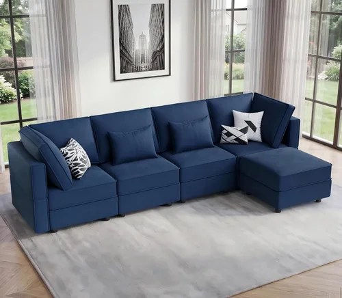 Vista 17 de Vesgantti - Sofás seccionales con asientos de almacenamiento, sofá seccional modular convertible en forma de L de 118" de 4 asientos y 1 otomán