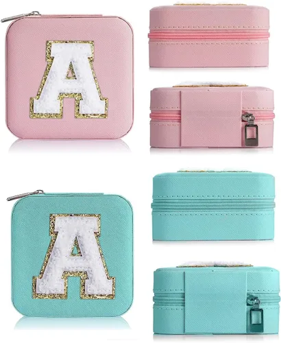 Vista 7 de 2Pcs Travel Jewelry Case for Women Girls,Portable Jewelry Box with Letters 2-Layer Jewelry Storage Mini Jewelry Case Travel Must Have Birthday Gifts