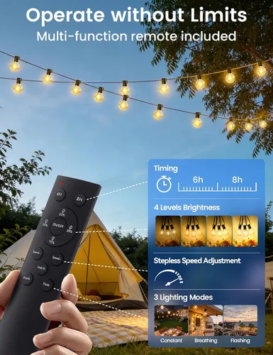 Vista 6 de Brightever Luces de Cadena Solares de 25 Pies para Exteriores Impermeables, Luces Solares G40 con Control Remoto y 10+1 Bombillas Globo LED