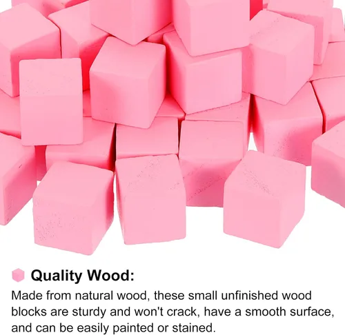 Vista 3 de uxcell 80 bloques de madera para manualidades, cubo de madera sin terminar de 0.8 pulgadas, bloque cuadrado de madera maciza en blanco para Rosa