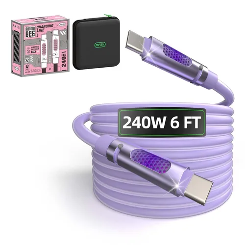 Vista 18 de MFish Cable de carga rápida 4 en 1, 6.6 pies 240 W PD 3.1 USB-A/USB-C a USB-C e Lightning, cable de carga múltiple de silicona con funda, compatible