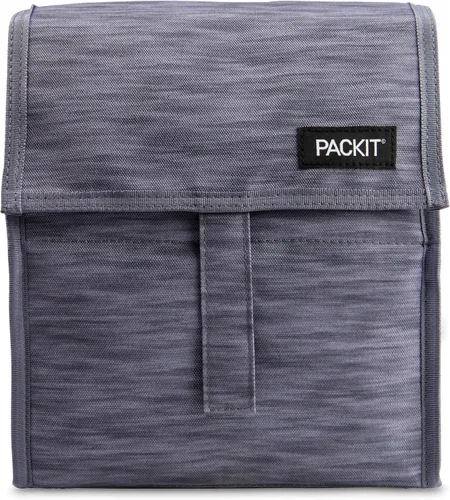 Vista 22 de PackIt® Bolsa de almuerzo congelable, almendra, fabricada con tecnología ECOFREEZE®, plegable, reutilizable, cierre de cremallera y pliegue con asa