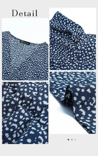 Vista 7 de PRETTYGARDEN Vestido de verano floral bohemio para mujer, cuello en V, volantes, manga corta, acampanado, con cinturón, fluido, escalonado