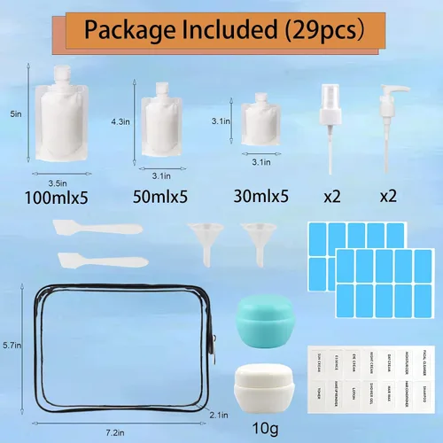 Vista 6 de 29 bolsas de viaje recargables de tamaño de viaje, bolsas de viaje vacías aprobadas por la TSA para artículos de tocador, contenedores de viaje