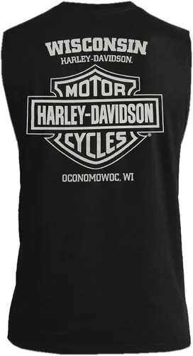 Vista 2 de Harley-Davidson - Camisa muscular de algodón con cuello redondo y sin mangas para hombre, color negro