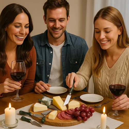 Vista 7 de Creative Home Juego de cuchillos de queso de 4 piezas con mango de mármol natural, cortador de acero inoxidable para quesos suaves y duros