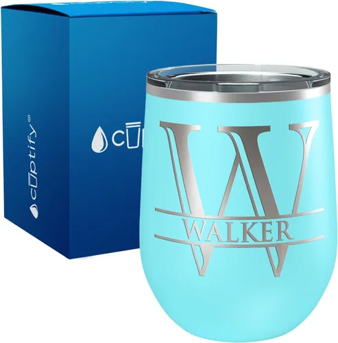 Vista 98 de Vaso personalizado de regalo de cumpleaños para mujeres y hombres, con monograma de escritura dividida, inicial y nombre grabado en negro, taza