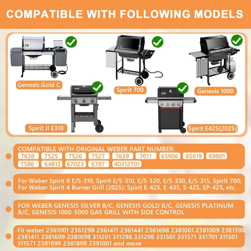 Vista 2 de 64812 Piezas de repuesto para Weber Gourmet BBQ System Rejillas de cocina GS4 Spirit II & I Spirit 300 SER, Genesis 1000-5000, plata B/C