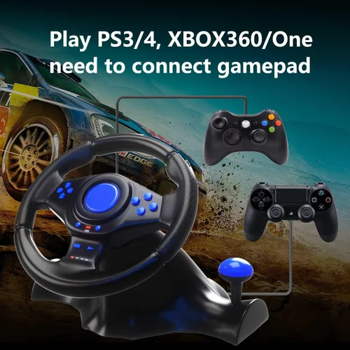 Vista 4 de YUYIU Upgraded Racing Steering Wheel with PedalsPaddles Shifter and Vibration for PS4 PS3 XBOX OneXBOX 360SwitchAndroidPC (Racing Wheel-BLUE)