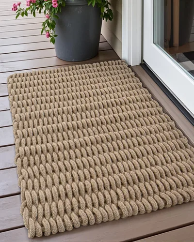 Vista 5 de DEXI Tapete de yute de 24 x 36 pulgadas, tapete tejido para entrada Marrón topo claro