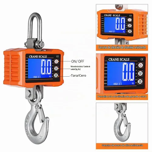 Vista 7 de Báscula digital de grúa, báscula colgante resistente 2200lb/1000Kg, Backlight LCD Screen, Unit Change/Data Hold/Tare/Zero for