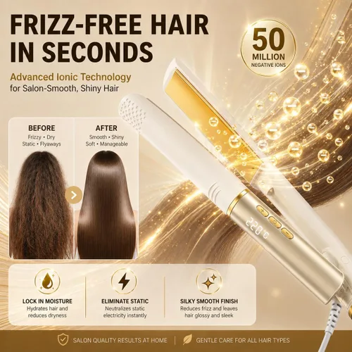 Vista 3 de Plancha de pelo para mujer, 20s calentamiento, 4 ajustes de temperatura