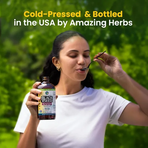Vista 5 de Amazing Herbs Aceite de semilla negra de alta calidad, sin gluten, sin OMG, prensado en frío, Nigella sativa ayuda a la salud digestiva, apoyo