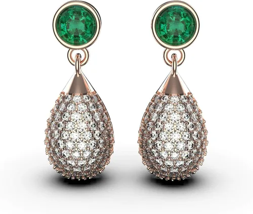 Vista 3 de Pendientes redondos de esmeralda y diamantes en oro de 14 quilatesdía de San Valentín