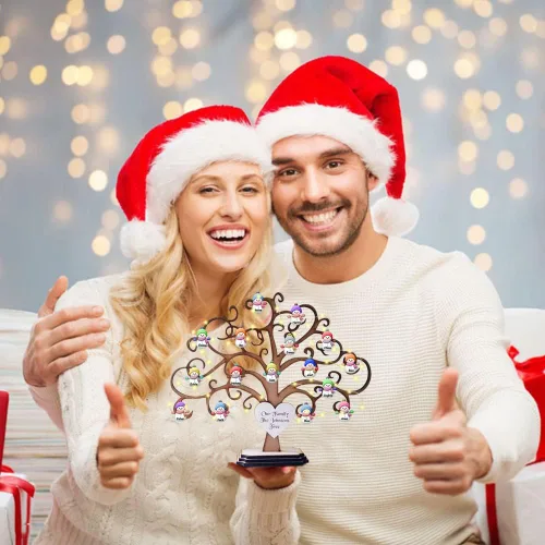 Vista 6 de Árbol genealógico de madera personalizado de muñeco de nieve de Navidad, letrero de árbol de la vida de madera personalizado, letrero de mesa