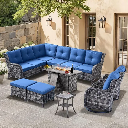 Vista 61 de HUMMUH Juego de 2 Sillas Giratorias Mecedoras de Mimbre para Patio Exterior, Juego de Muebles de Sillas Mecedoras de Ratán (Marrón, Azul) 50,000