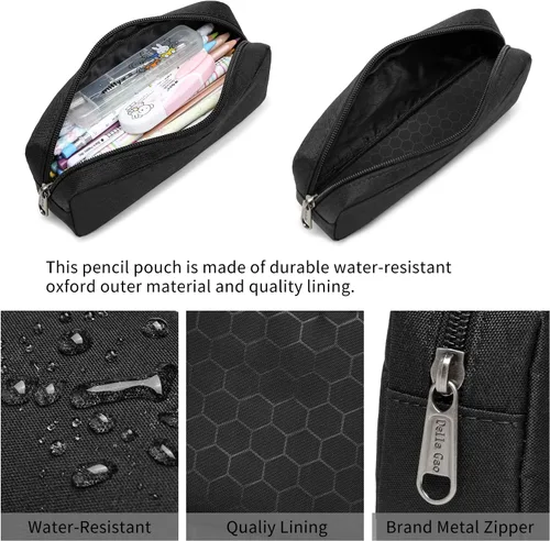 Vista 3 de Della Gao - Estuche pequeño para lápices de gran capacidad, bolsa para marcadores y lápices, bolsa para monedas, organizador de papelería de oficina