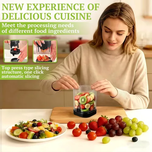 Vista 5 de Hendiy Rebanadora de Fresas con Cuchillas de Acero Inoxidable Taza Rebanadora de Huevos y Frutas para Plátano, Pepino, Seta Gadget de Cocina