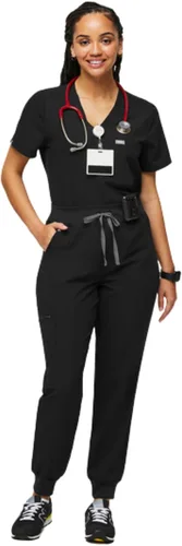 Vista 7 de FIGS Zamora - Pantalones quirúrgicos de cintura alta para mujer, ajuste delgado, 6 bolsillos, cintura alta, pantalones de yoga para mujer