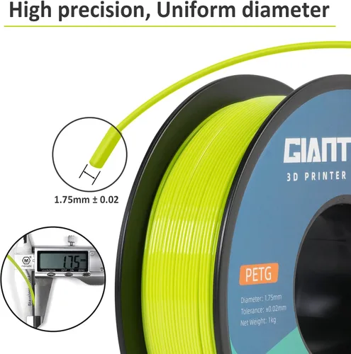 Vista 3 de GIANTARM Filamento PETG, precisión dimensional de 1.75 mm +/-0.02mm, carrete de 1 kg (2.2 libras), embalaje al vacío, para impresoras 3D, verde
