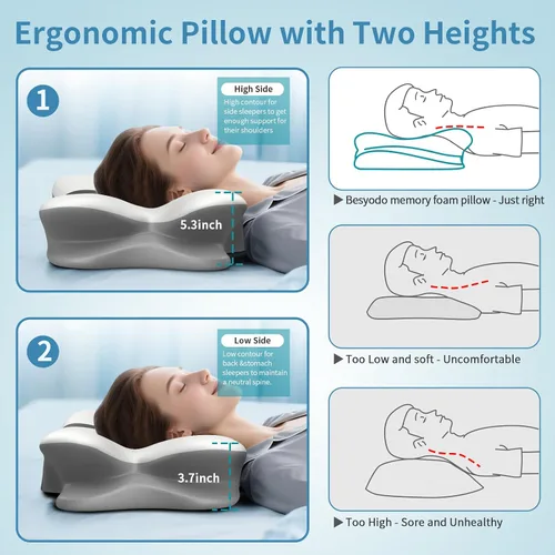 Vista 6 de Almohada cervical para aliviar el dolor de cuello, almohada ergonómica para dormir, almohadas de espuma viscoelástica de contorno para dormir