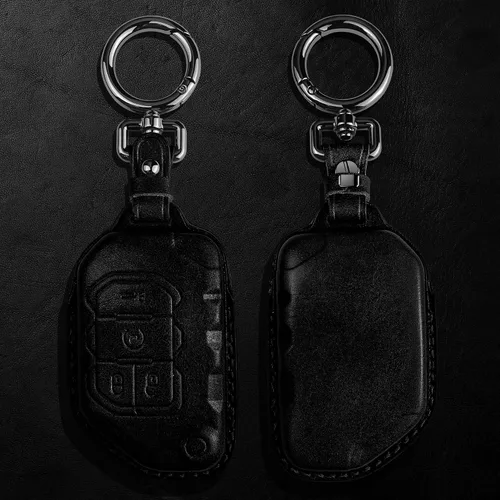 Vista 6 de Tukellen Funda de cuero para llavero Jeep Wrangler Gladiator Sahara Rubicon con 4 botones (negro)