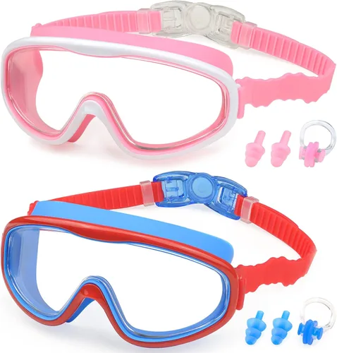 Vista 16 de KAILIMENG Gafas de natación para niños, paquete de 2 gafas de natación para edades de 3 a 15 años, antivaho y anti-rayos UV Cear de visión amplia