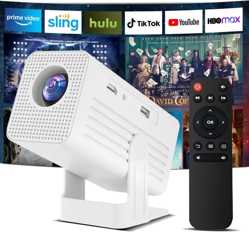 Vista 9 de Mini proyector, proyector portátil compatible con 4K, proyector de películas para exteriores Full HD 1080P con WiFi6 y Bluetooth