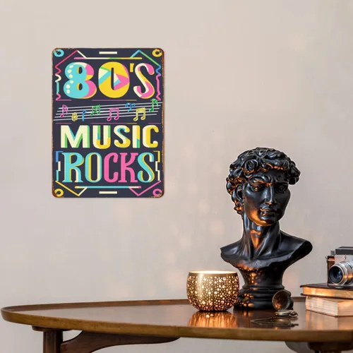 Vista 3 de Letrero musical de los años 80, diseño de rocas, vintage, divertido, de metal, para garaje, baño, oficina, hombre, cueva, pub, bar, regalo de 8 x 12