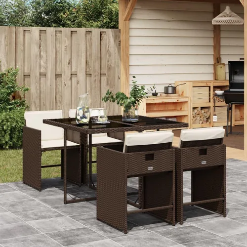 Vista 27 de Beige 5-Piece Outdoor Patio Dining Set with Foldable Chairs Cream Cushions Poly Rattan Furniture for Compact Storage Garden Backyard Balcony Use