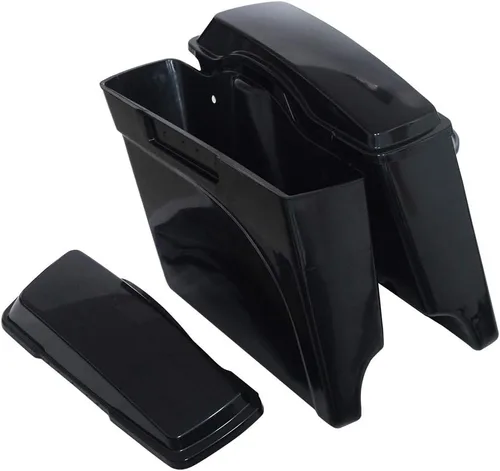 Vista 5 de Alforjas rígidas extendidas de 5 pulgadas con tapas para modelos Harley Touring 1993-2013 sin pintar, negro