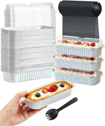 Vista 8 de LNYZQUS Mini moldes para hornear pasteles de 5 oz con tapas, paquete de 100, moldes desechables de aluminio para cupcakes, moldes pequeños