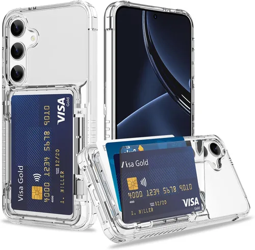 Vista 19 de Funda tipo cartera para iPhone 13 Pro Max con 3 ranuras para tarjetas de crédito, a prueba de golpes, híbrida, resistente, transparente Cubierta