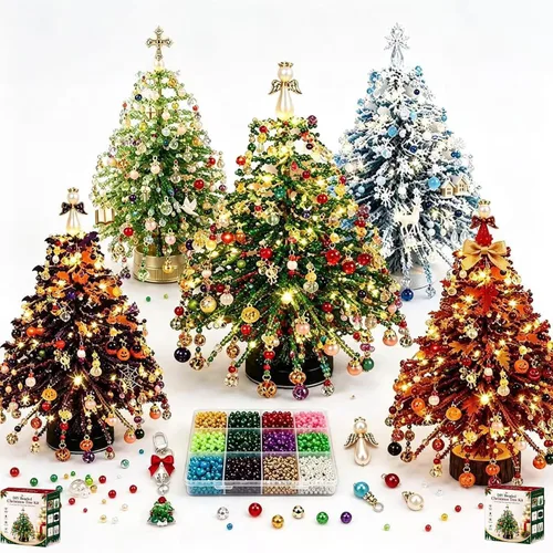 Vista 12 de ZSJO Kit de árbol de Navidad con cuentas para adultos, juego de manualidades de cristal, decoración de mesa (#D)