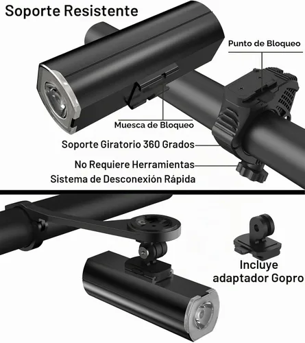 Vista 4 de Luces de bicicleta delanteras y traseras, luces de bicicleta recargables USB de 5000 mAh, súper brillantes de 1200 lúmenes para bicicleta y luces