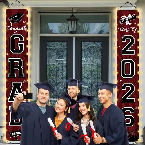 Vista 7 de Pancartas de graduación 2026, decoraciones iluminadas para la clase de 2026 con texto en inglés "Congrats Grad" para porche con luz LED, decoración
