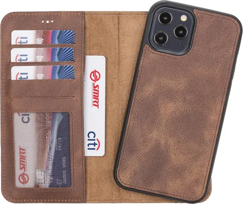 Vista 14 de HARDISTON Compatible con iPhone 7 Plus / 8 Plus Funda Cartera, Hecha a Mano de Cuero Genuino, Funda Magnética Desmontable con Tapa Abatible