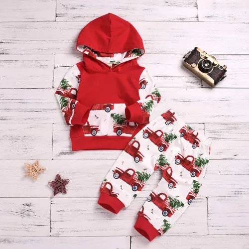 Vista 2 de ZOELNIC - Conjunto de ropa para bebés y niños con capucha y pantalones a cuadros