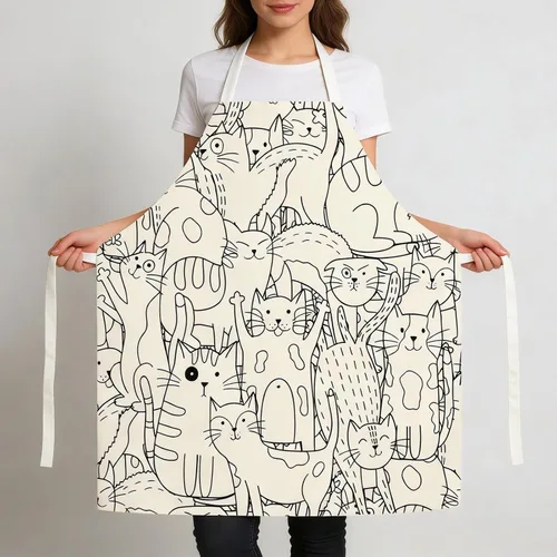 Vista 5 de Delantal de gato lindo delantal de cocina para mujeres y hombres, delantales divertidos para cocinar, hornear, pintura, jardinería y fiesta