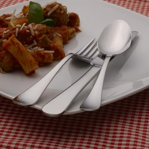 Vista 4 de Gourmet Basics By Mikasa Symmetry - Juego de cubiertos de acero inoxidable 18/0, 20 piezas, servicio para 4