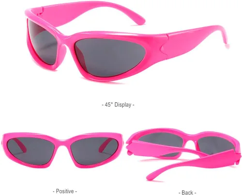 Vista 4 de BAWUYI Y2K - Gafas de sol envolventes para hombres y mujeres gafas cibernéticas deportivas motociclistas sombras protectoras marco rosa rosa lente