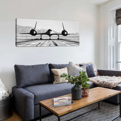 Vista 4 de KLVOS Arte de pared en blanco y negro, gran avión, impresión sobre lienzo para habitación de niños, decoración del hogar y la oficina, obra de arte