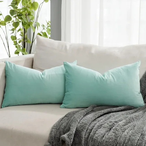 Vista 44 de Juego de 2 fundas de almohada decorativas de terciopelo de 14 x 14 pulgadas con cremallera, fundas de cojín cuadradas suaves y lisas de lujo