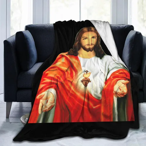 Vista 3 de Manta de franela ultrasuave del Sagrado Corazón de Jesús para habitación, manta de franela cálida