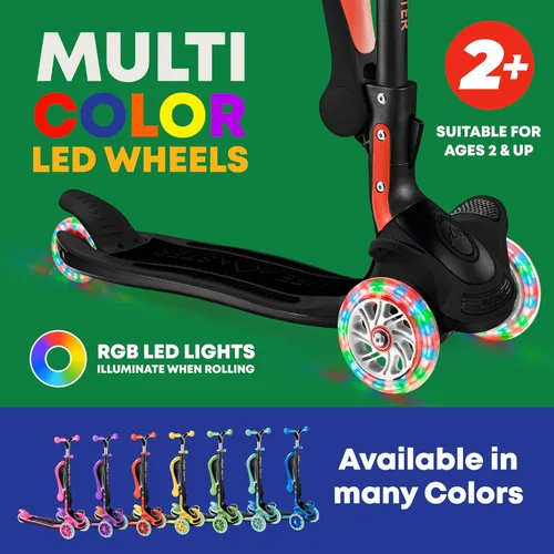 Vista 6 de Scooter de 3 ruedas para niños con asiento plegable, altura ajustable del manubrio, juguete de paseo inclinado para conducir para niños a partir