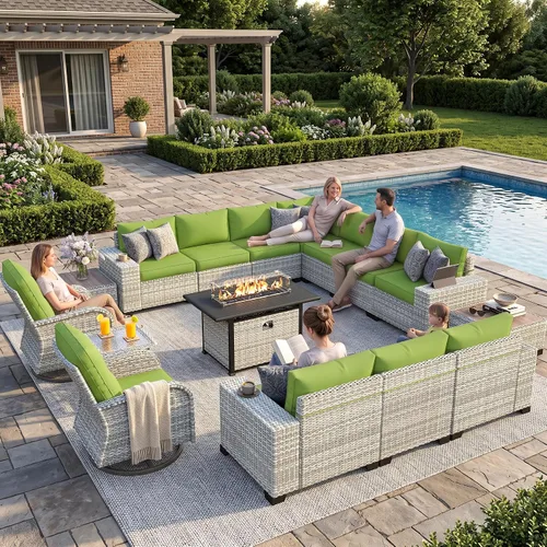 Vista 82 de Muebles de patio al aire libre conjunto PE mimbre ratán al aire libre sofá seccional Gris