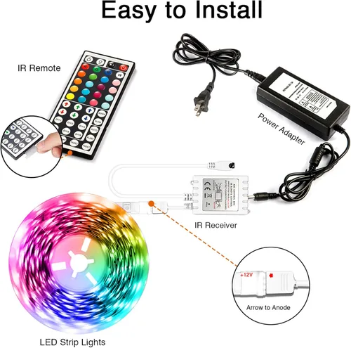 Vista 6 de Dalattin - Tira de luces LED para dormitorio de 25 pies, kit de tiras de luces LED RGB 5050 con cambio de color, control remoto de 44 teclas