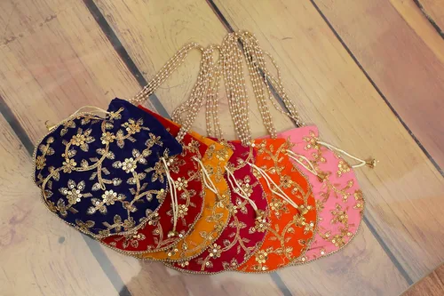 Vista 2 de India Gift Hub Indio hecho a mano de terciopelo bordado Potli bolso bolso bolsa con cordón, Multi