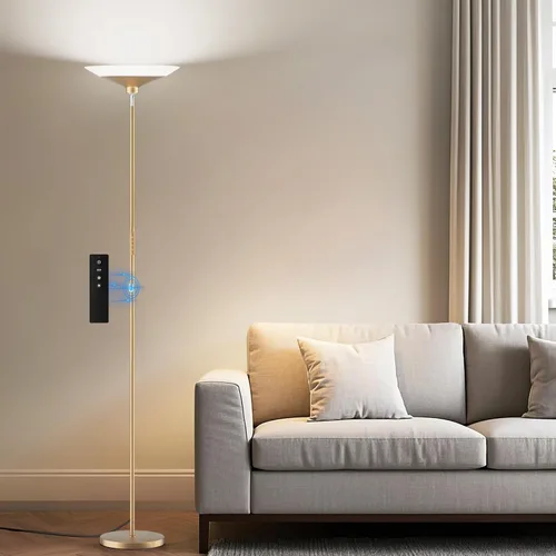 Vista 13 de Lámpara de pie Torchiere plateada metalizada, lámpara de pie LED regulable de 30 W con control remoto/botón, 1800 lm, 3000-6500 K, luz de poste