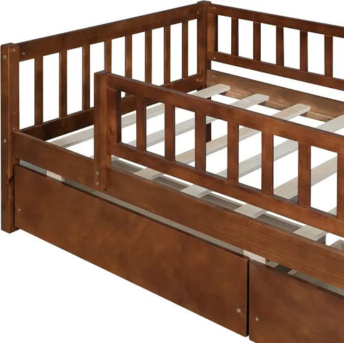 Vista 8 de Harper & Bright Designs Sofá cama de tamaño individual con dos cajones, marco de cama de madera con plataforma individual para niños con Nogal